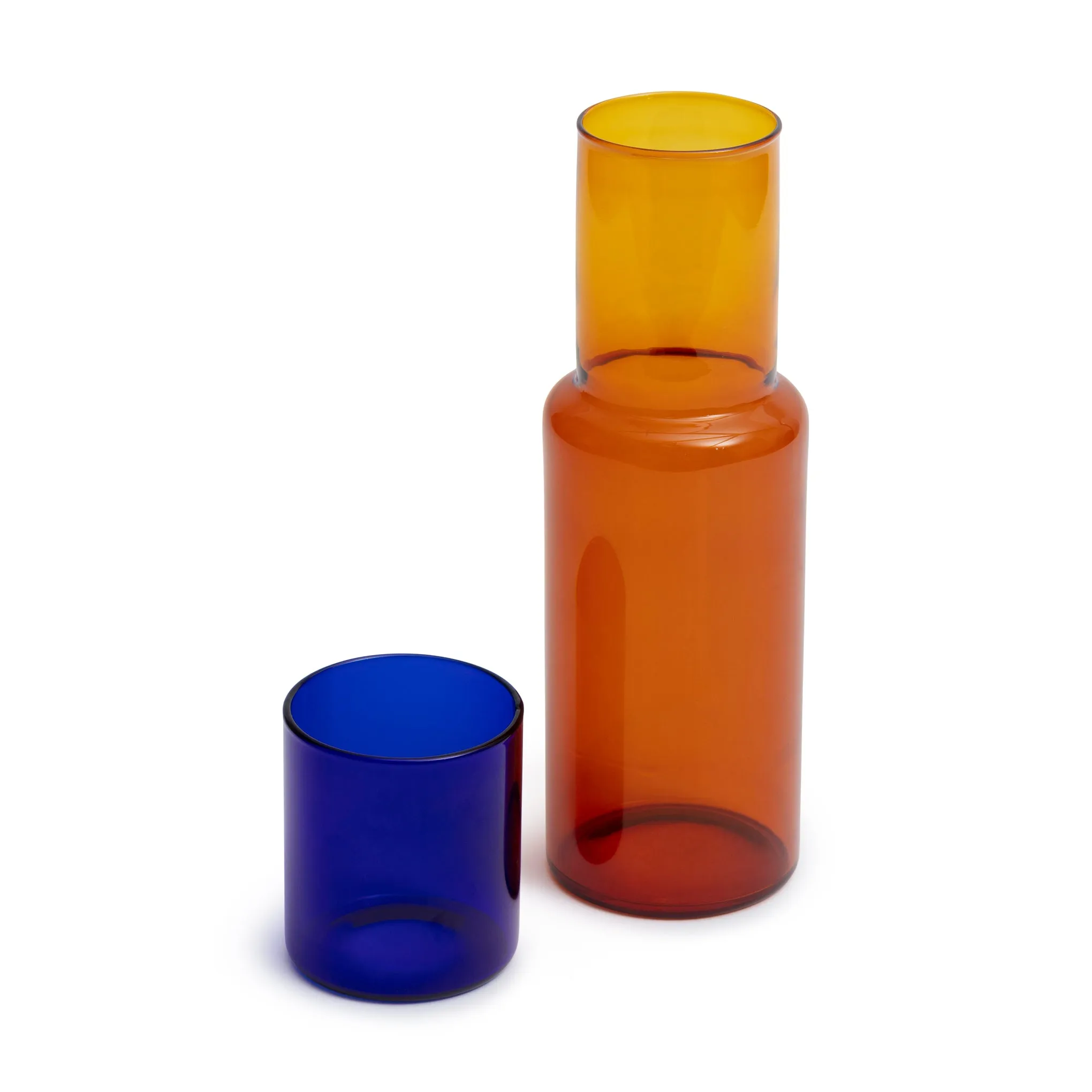 Colorblock Glass Carafe & Cup Set - Amber/ Cobalt