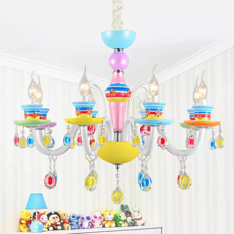 Colorful Glass Pendant Light: Modern Candle Chandelier for Kindergarten