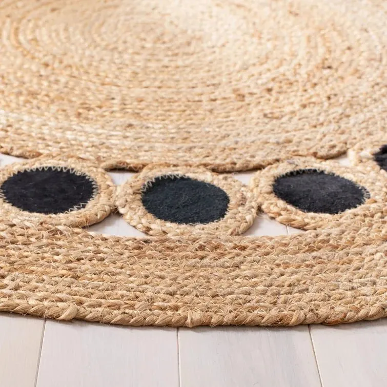 COMBS- ROUND JUTE BEIGE BLACK RUG