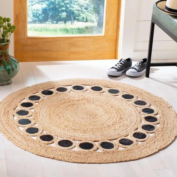 COMBS- ROUND JUTE BEIGE BLACK RUG