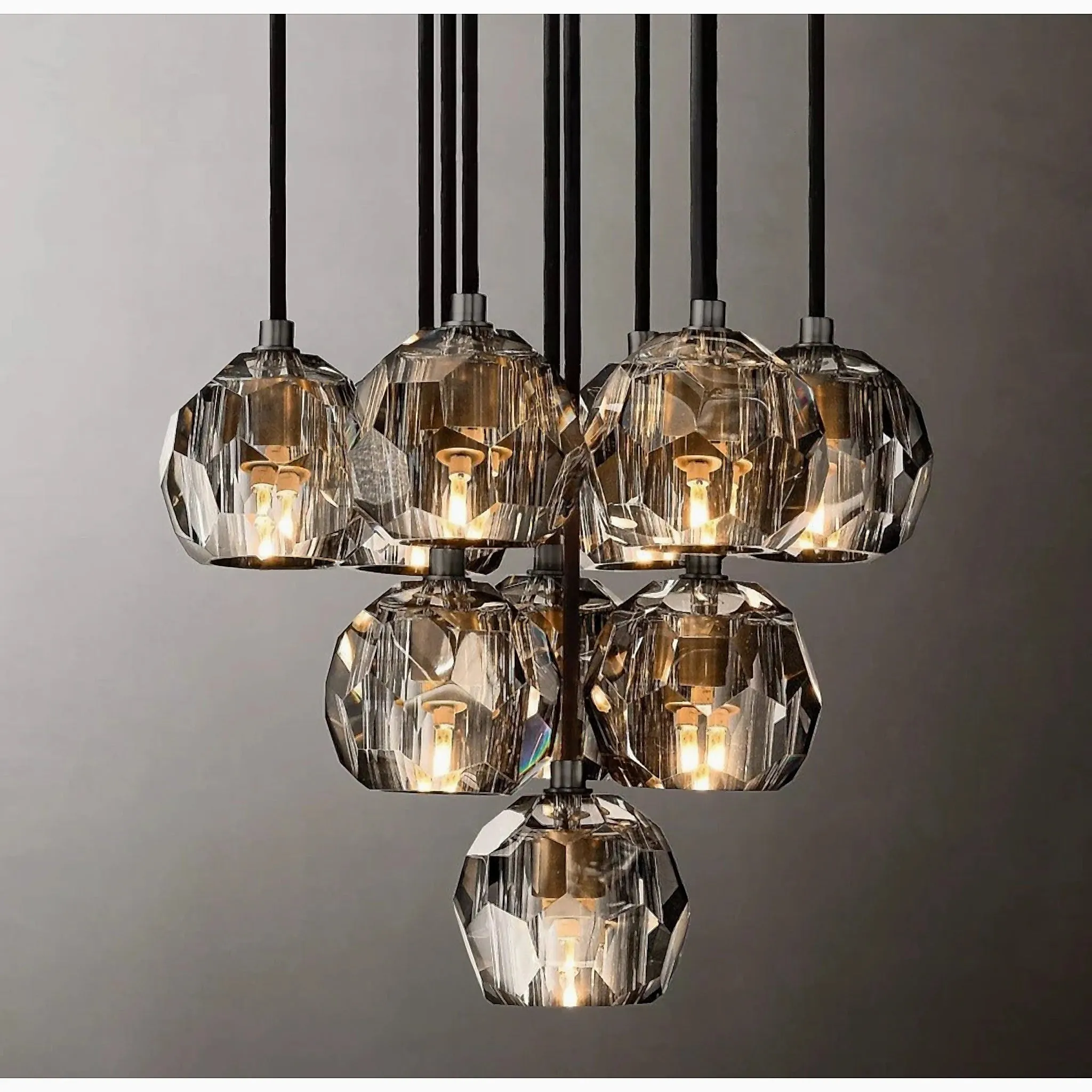 Conségudes | Round Grey LED Cut Crystal Ceiling Chandelier