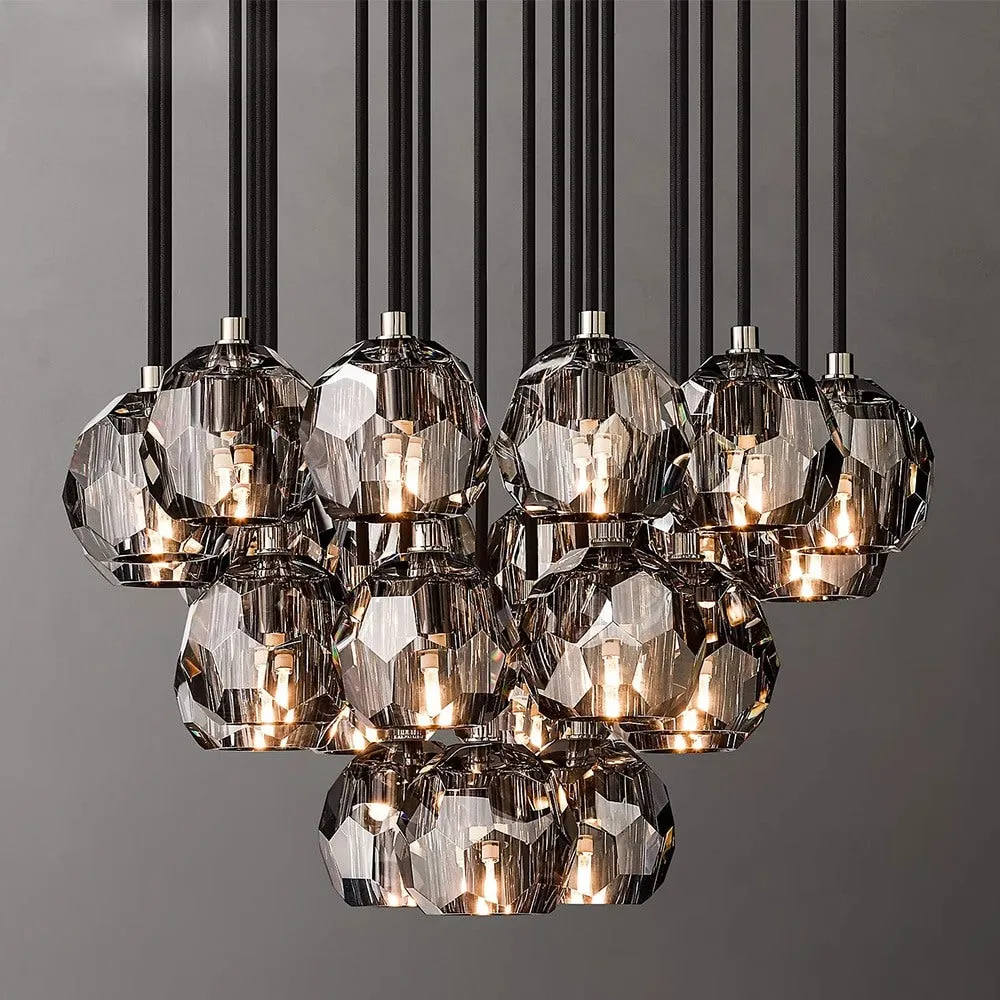 Conségudes | Round Grey LED Cut Crystal Ceiling Chandelier