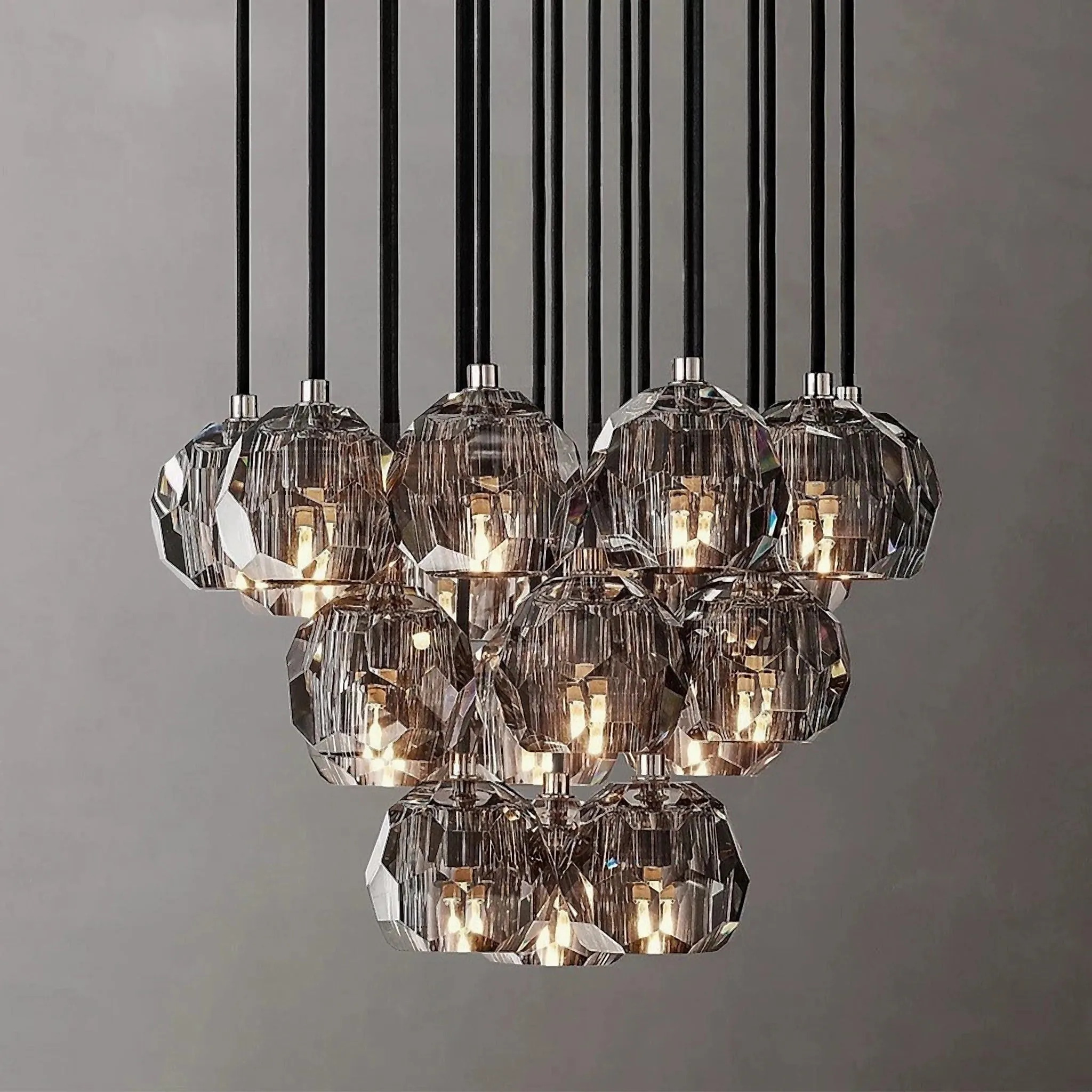 Conségudes | Round Grey LED Cut Crystal Ceiling Chandelier