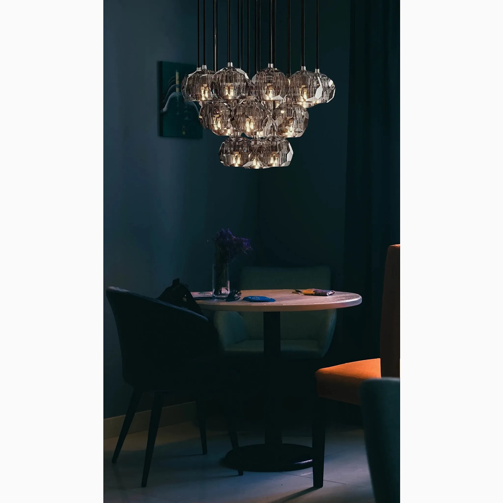 Conségudes | Round Grey LED Cut Crystal Ceiling Chandelier