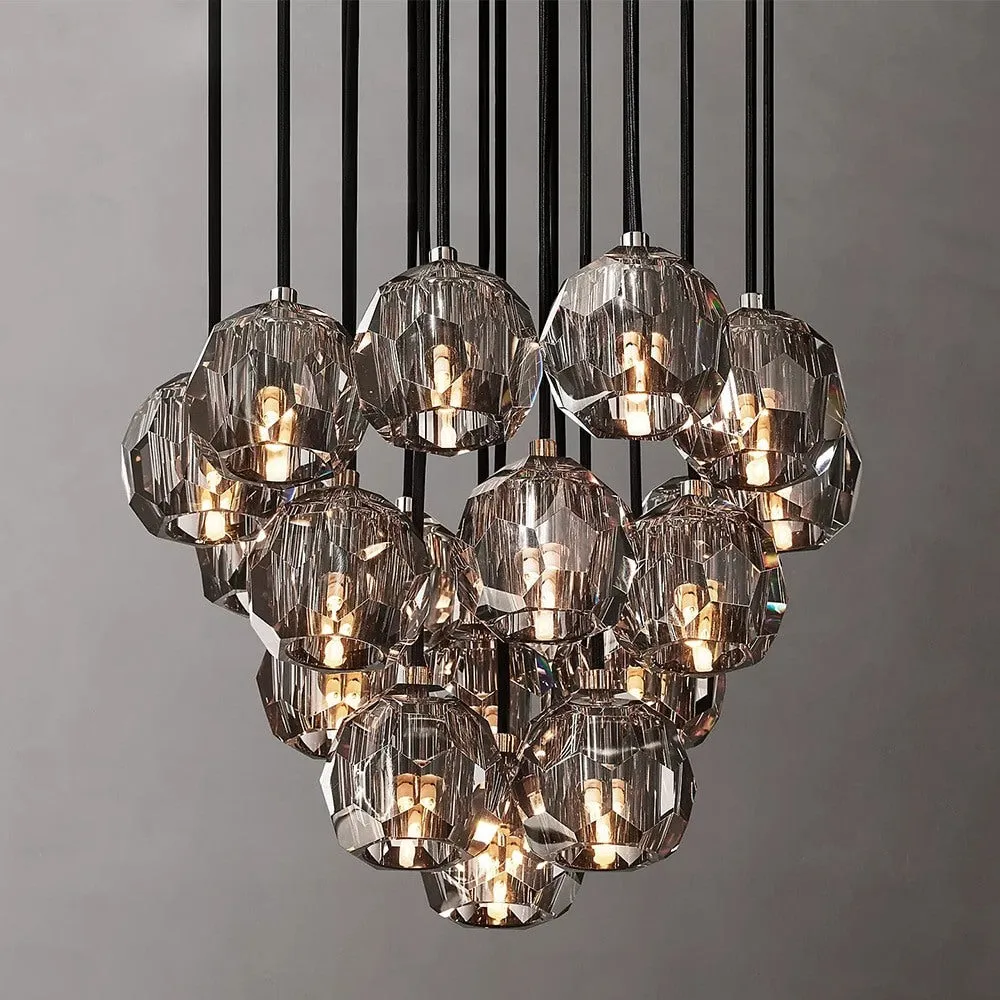 Conségudes | Round Grey LED Cut Crystal Ceiling Chandelier