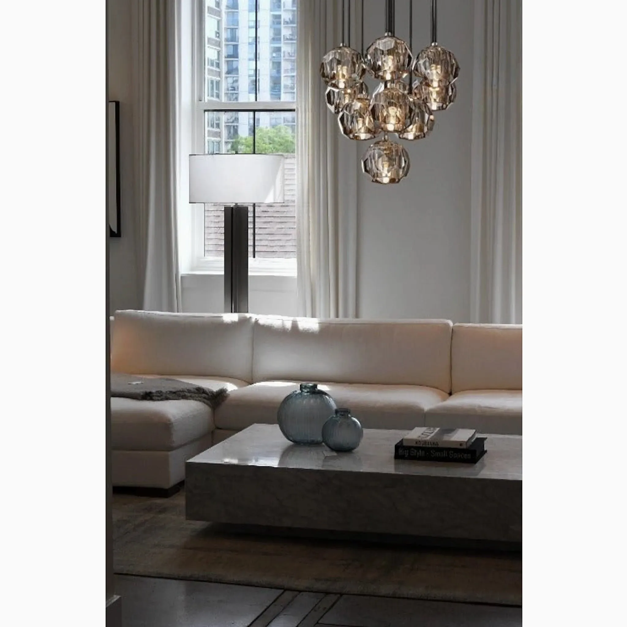 Conségudes | Round Grey LED Cut Crystal Ceiling Chandelier