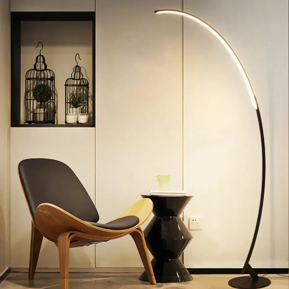 Contemporary Arched LED Floor Lamp in Metallic Coffee - Enhance Your Living Room Lighting!