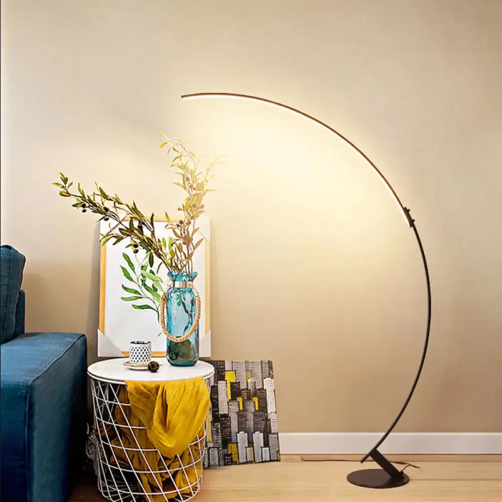 Contemporary Arched LED Floor Lamp in Metallic Coffee - Enhance Your Living Room Lighting!