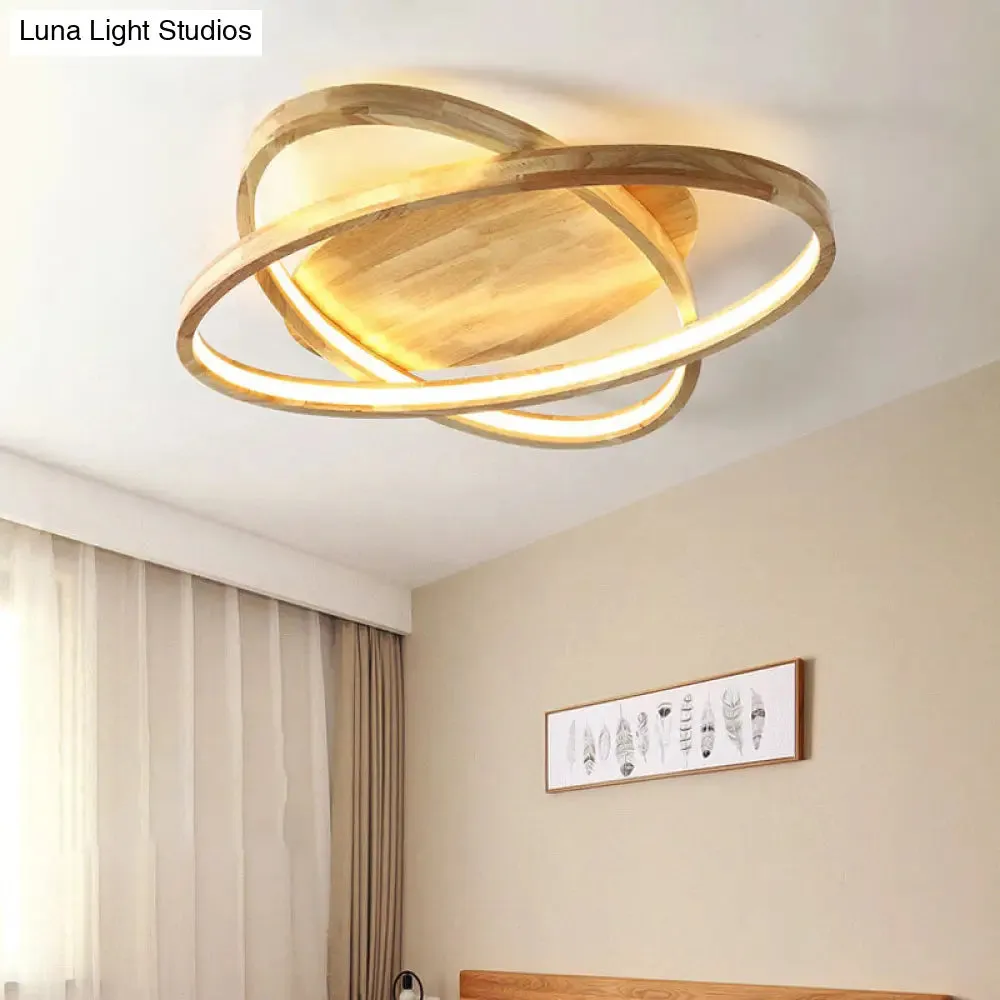 Contemporary Beige Wooden LED Flush Mount Ceiling Light - Perfect for Living Room Spaces!