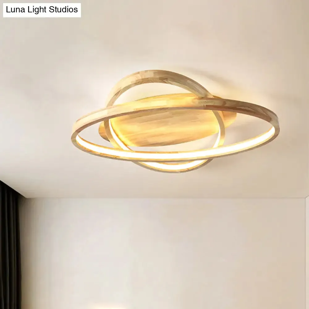 Contemporary Beige Wooden LED Flush Mount Ceiling Light - Perfect for Living Room Spaces!