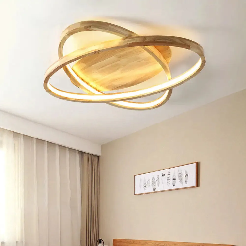 Contemporary Beige Wooden LED Flush Mount Ceiling Light - Perfect for Living Room Spaces!