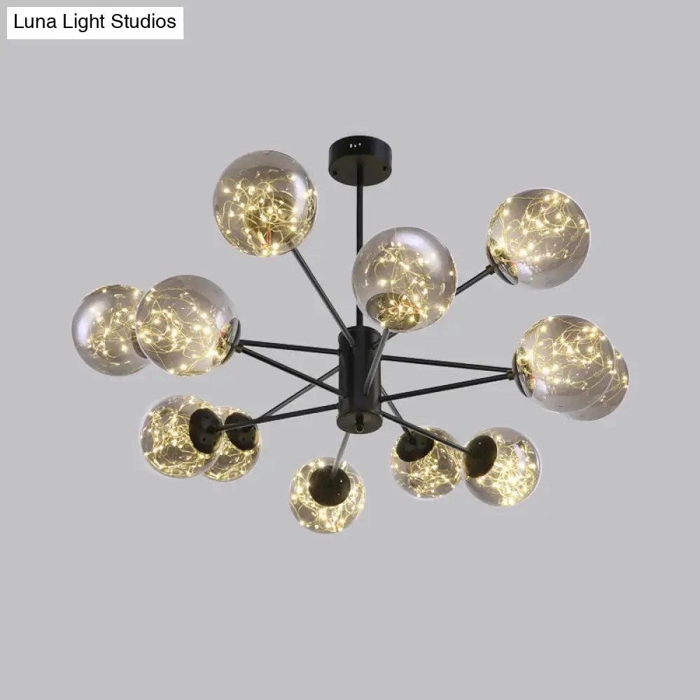 Contemporary Black Radial Chandelier Pendant Light with Metallic LED and Clear Glass Shade