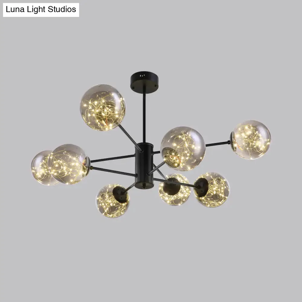 Contemporary Black Radial Chandelier Pendant Light with Metallic LED and Clear Glass Shade