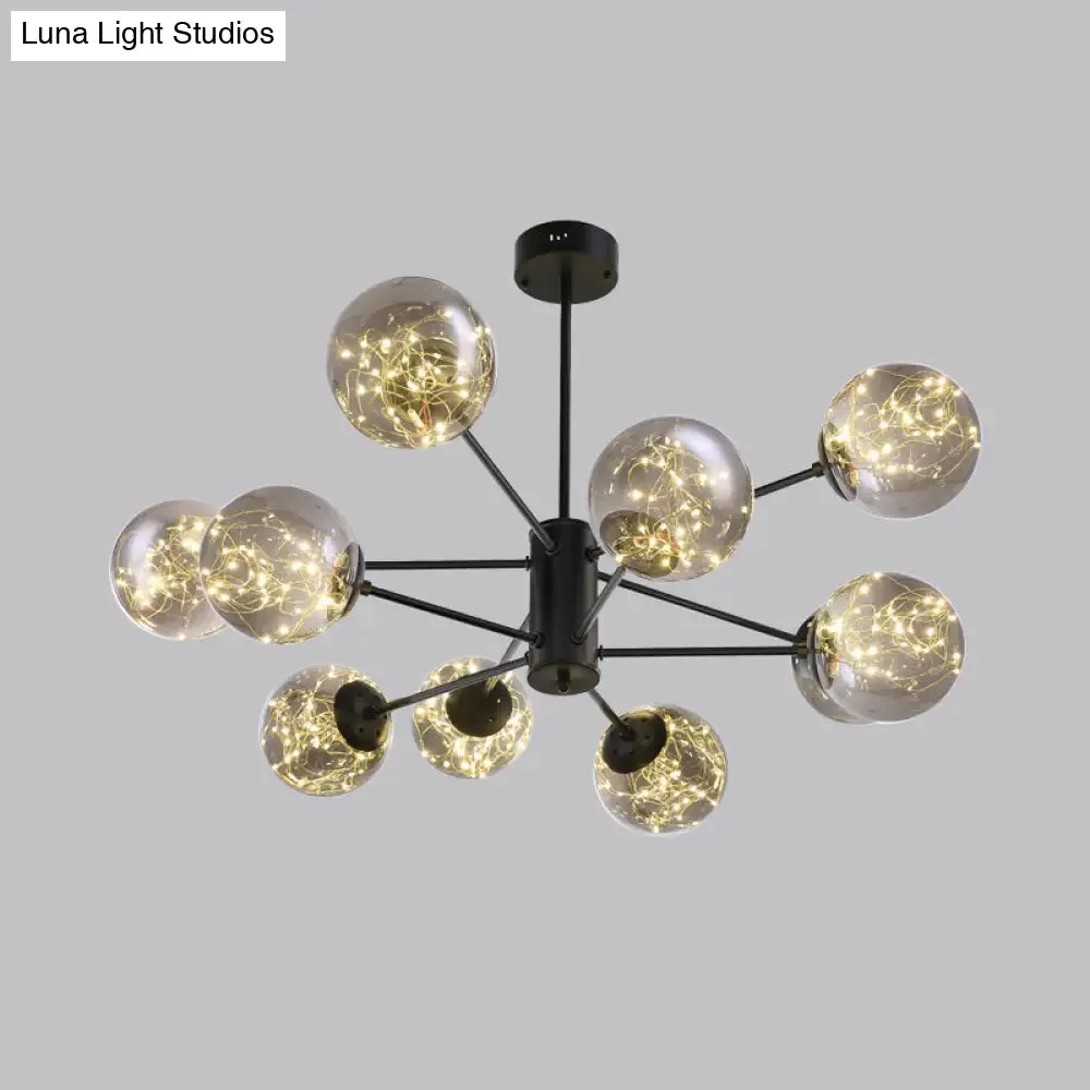 Contemporary Black Radial Chandelier Pendant Light with Metallic LED and Clear Glass Shade