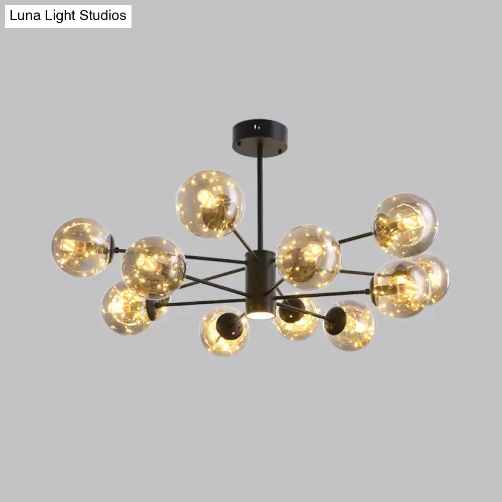 Contemporary Black Radial Chandelier Pendant Light with Metallic LED and Clear Glass Shade