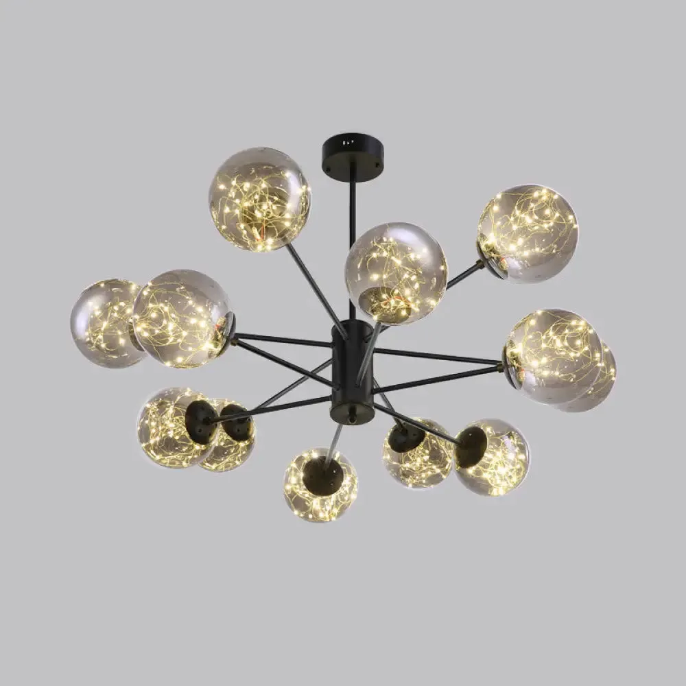 Contemporary Black Radial Chandelier Pendant Light with Metallic LED and Clear Glass Shade