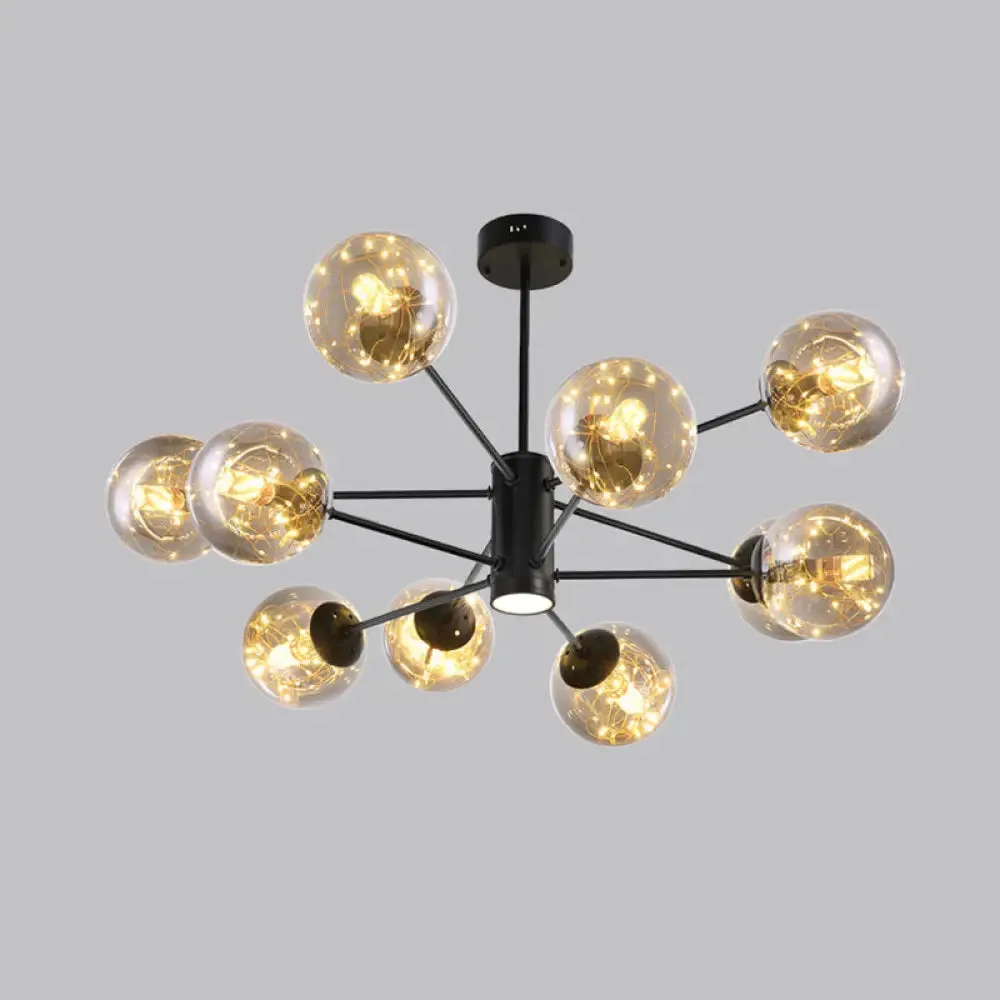 Contemporary Black Radial Chandelier Pendant Light with Metallic LED and Clear Glass Shade