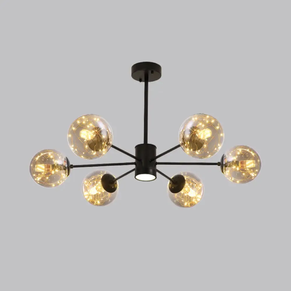 Contemporary Black Radial Chandelier Pendant Light with Metallic LED and Clear Glass Shade