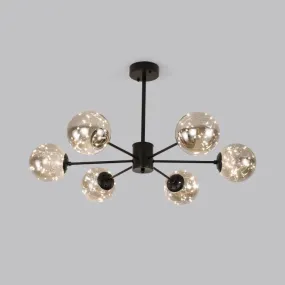 Contemporary Black Radial Chandelier Pendant Light with Metallic LED and Clear Glass Shade