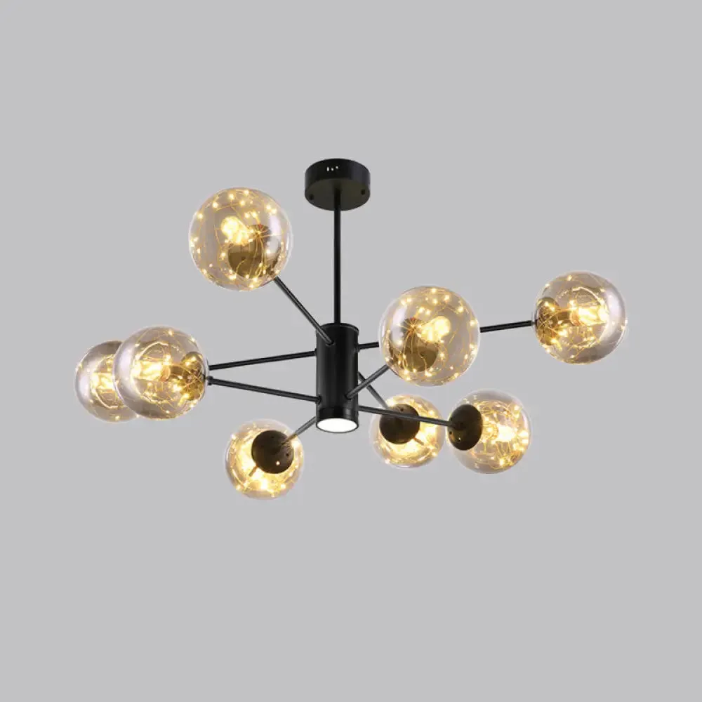 Contemporary Black Radial Chandelier Pendant Light with Metallic LED and Clear Glass Shade