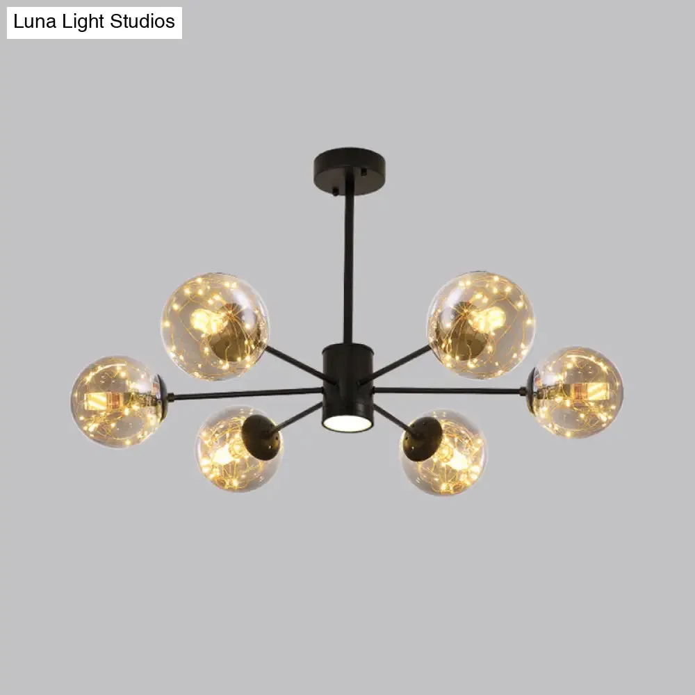 Contemporary Black Radial Chandelier Pendant Light with Metallic LED and Clear Glass Shade