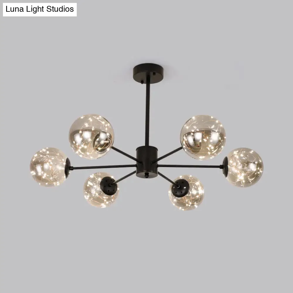 Contemporary Black Radial Chandelier Pendant Light with Metallic LED and Clear Glass Shade