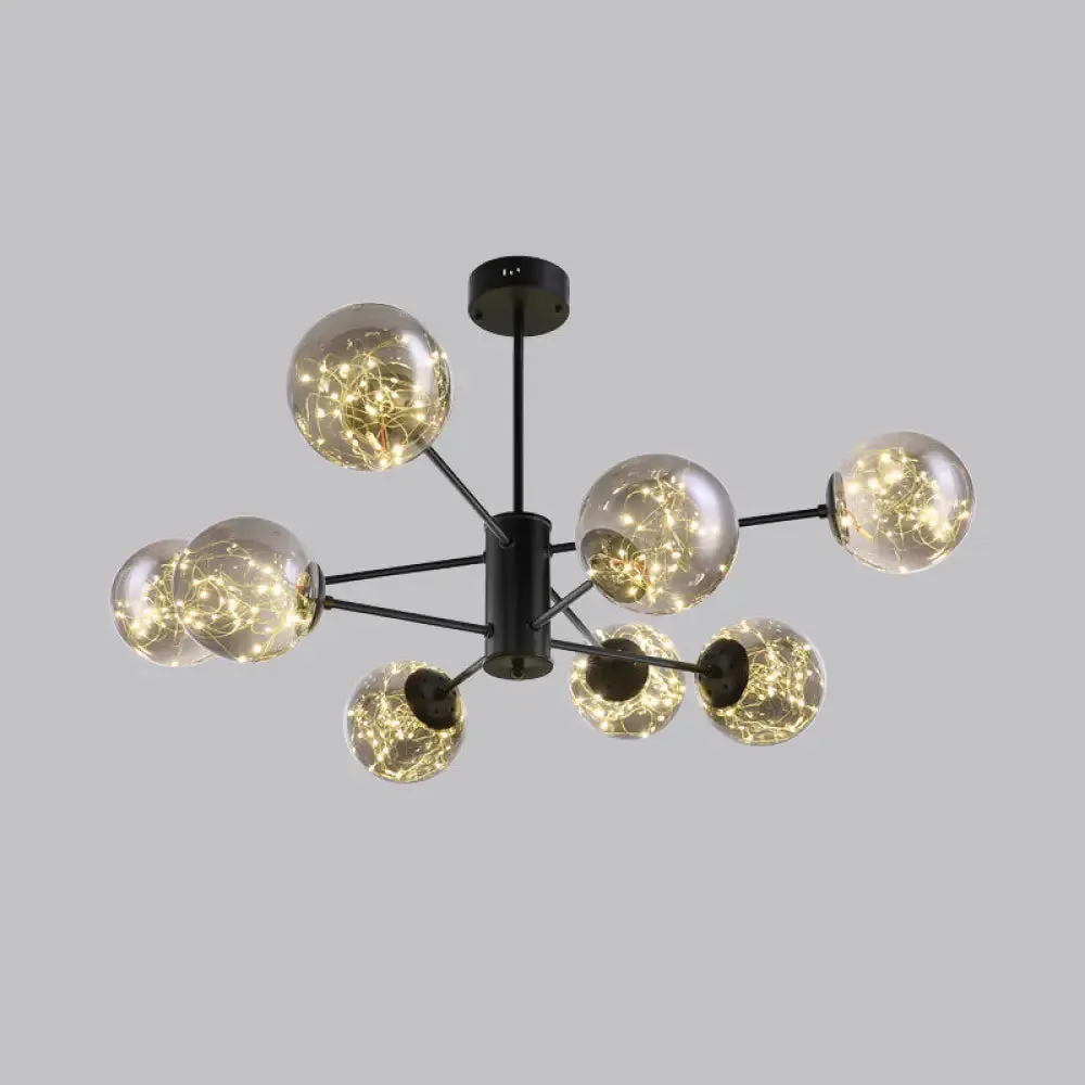 Contemporary Black Radial Chandelier Pendant Light with Metallic LED and Clear Glass Shade