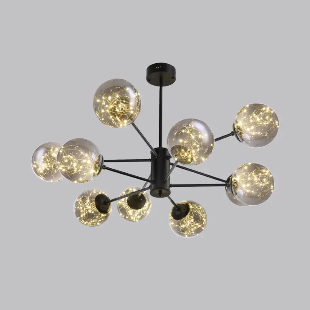 Contemporary Black Radial Chandelier Pendant Light with Metallic LED and Clear Glass Shade