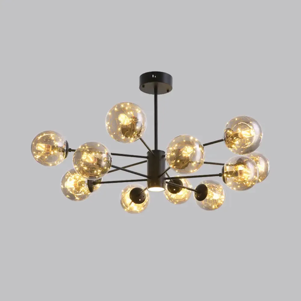 Contemporary Black Radial Chandelier Pendant Light with Metallic LED and Clear Glass Shade