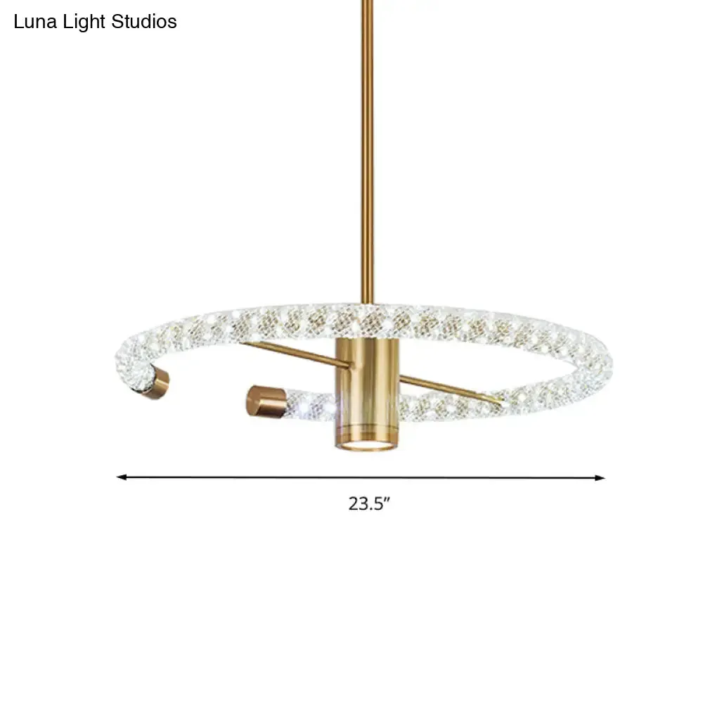 Contemporary Crystal LED Brass Circle Chandelier - 16"/23.5" Wide