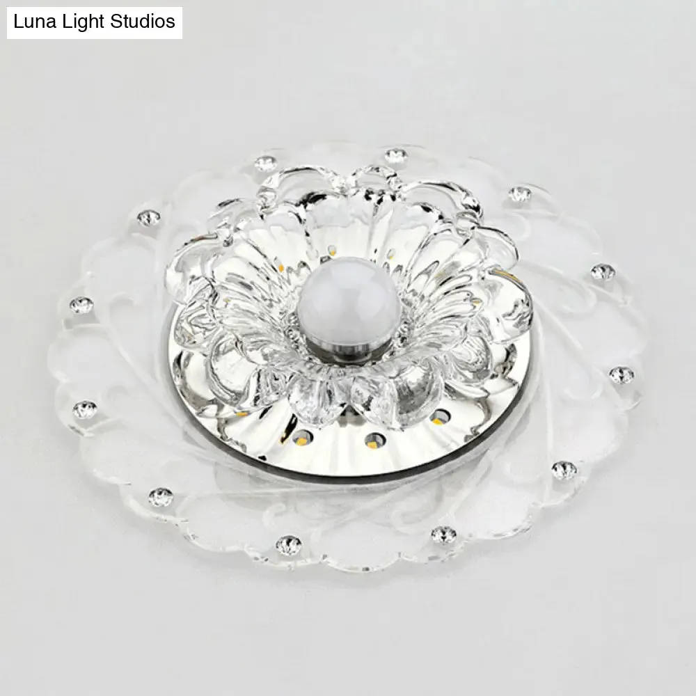 Contemporary Floral Crystal LED Flush Mount Ceiling Light - Clear Flush Mount Fixture for Foyer