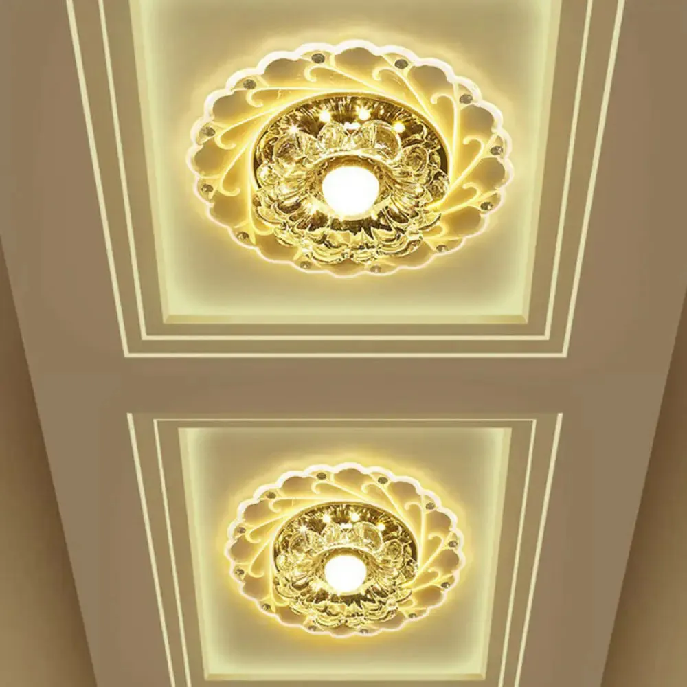 Contemporary Floral Crystal LED Flush Mount Ceiling Light - Clear Flush Mount Fixture for Foyer