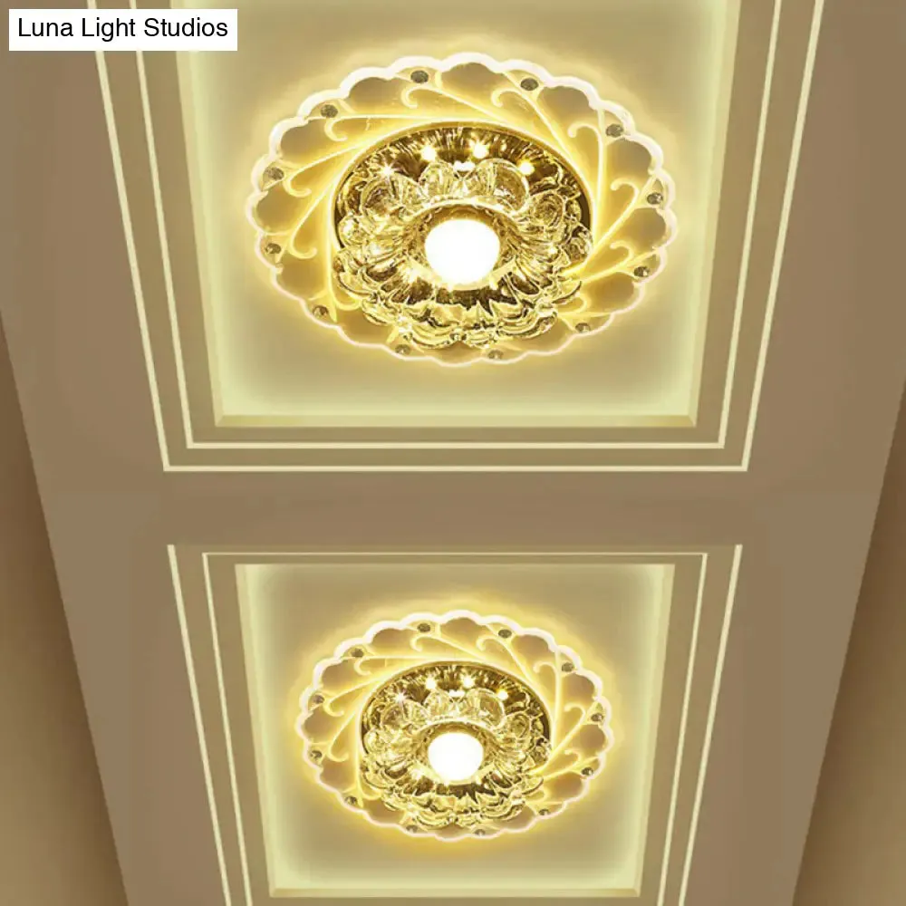 Contemporary Floral Crystal LED Flush Mount Ceiling Light - Clear Flush Mount Fixture for Foyer