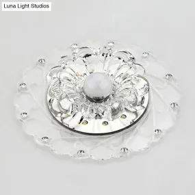 Contemporary Floral Crystal LED Flush Mount Ceiling Light - Clear Flush Mount Fixture for Foyer