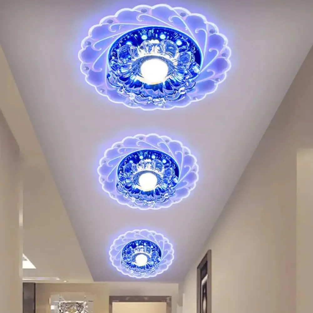 Contemporary Floral Crystal LED Flush Mount Ceiling Light - Clear Flush Mount Fixture for Foyer