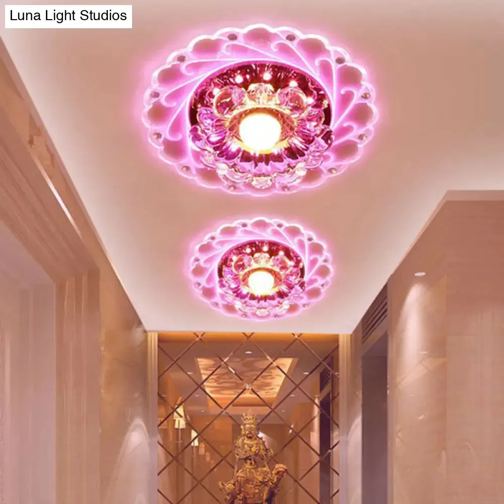 Contemporary Floral Crystal LED Flush Mount Ceiling Light - Clear Flush Mount Fixture for Foyer