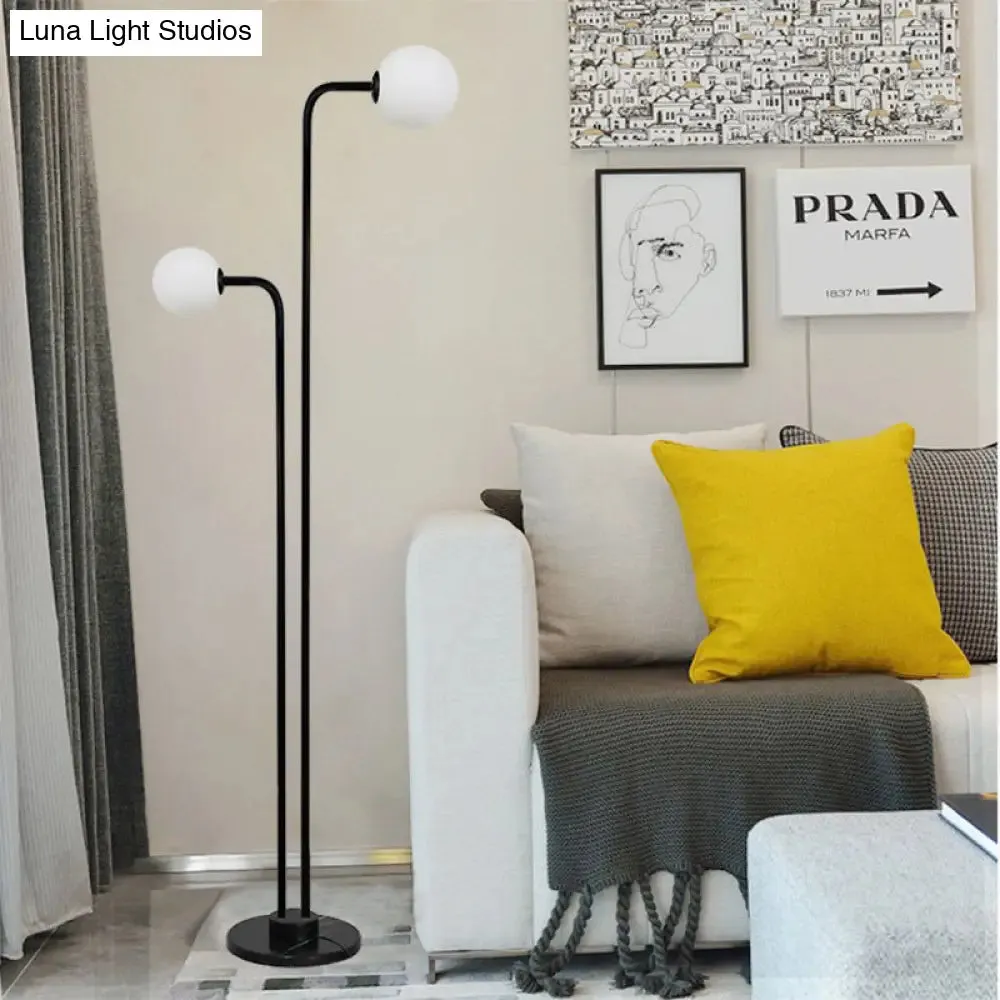 Contemporary Glass Floor Lamp - Black Ball Shape with 2 Bulbs for Bedroom