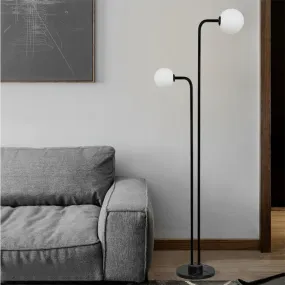 Contemporary Glass Floor Lamp - Black Ball Shape with 2 Bulbs for Bedroom