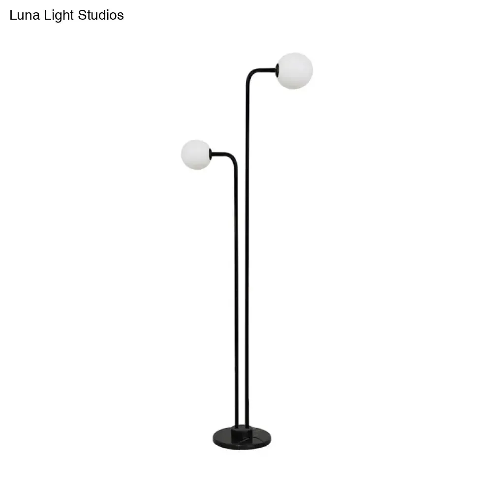 Contemporary Glass Floor Lamp - Black Ball Shape with 2 Bulbs for Bedroom