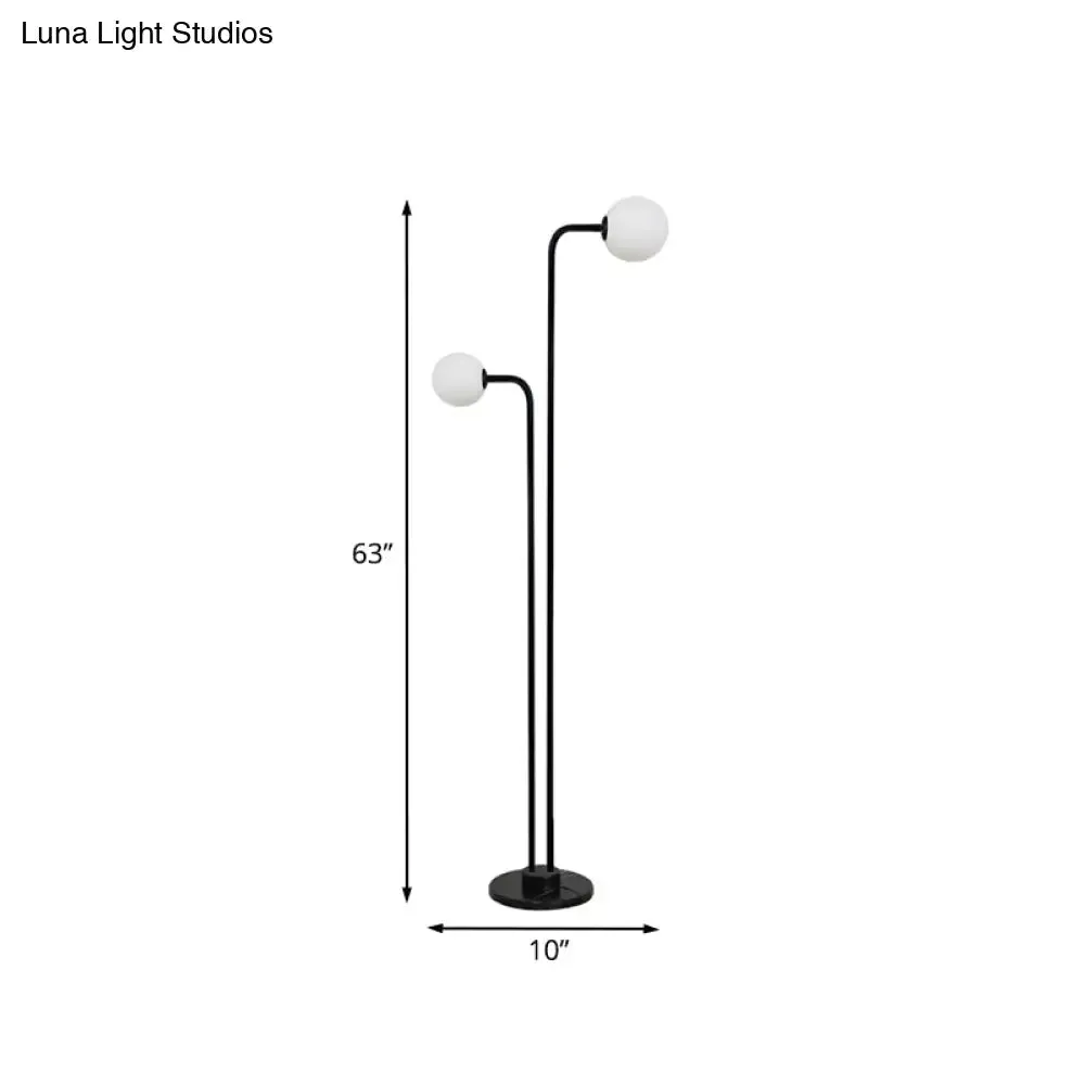 Contemporary Glass Floor Lamp - Black Ball Shape with 2 Bulbs for Bedroom