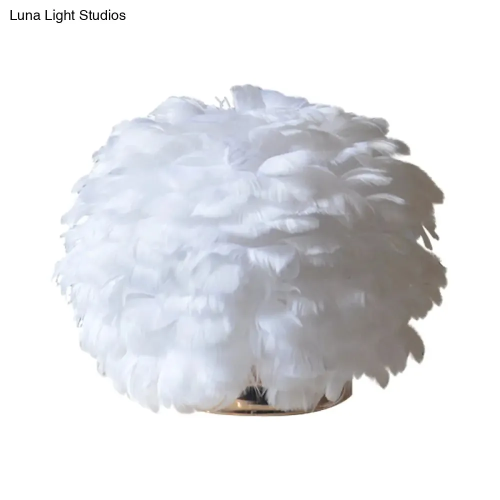 Contemporary Global Bedroom Reading Light: Feather 1 Bulb Night Lamp (White/Pink)