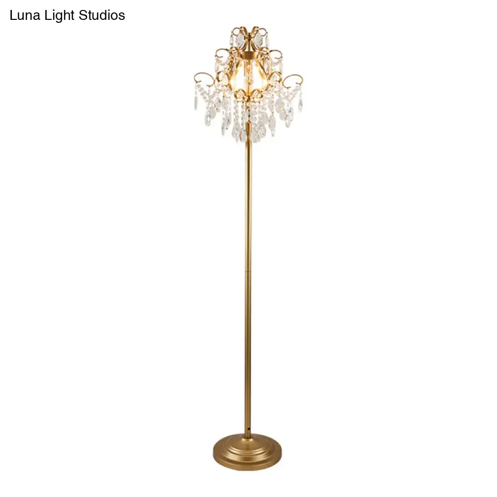 Contemporary Gold Cascading Floor Light - Crystal 1-Head Standing Lamp for Parlor