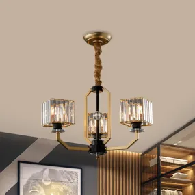 Contemporary Gold Chandelier Light - 3/6 Bulbs - Dining Room Ceiling Lamp with Stylish Crystal Block Shade