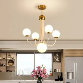 Contemporary Gold Glass Spherical Ceiling Chandelier with 5/7 Bulbs