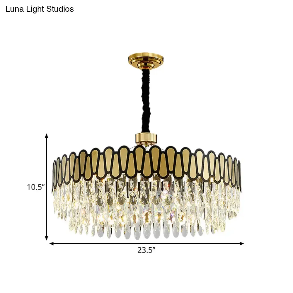 Contemporary Gold LED Circular Ceiling Pendant with Clear Crystal Drops Chandelier Light