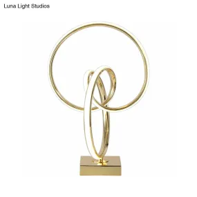 Contemporary Gold LED Twisted Ring Table Light for Bedside - Metal Nightstand Lamp