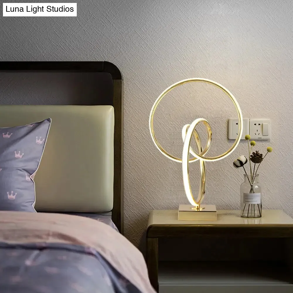 Contemporary Gold LED Twisted Ring Table Light for Bedside - Metal Nightstand Lamp