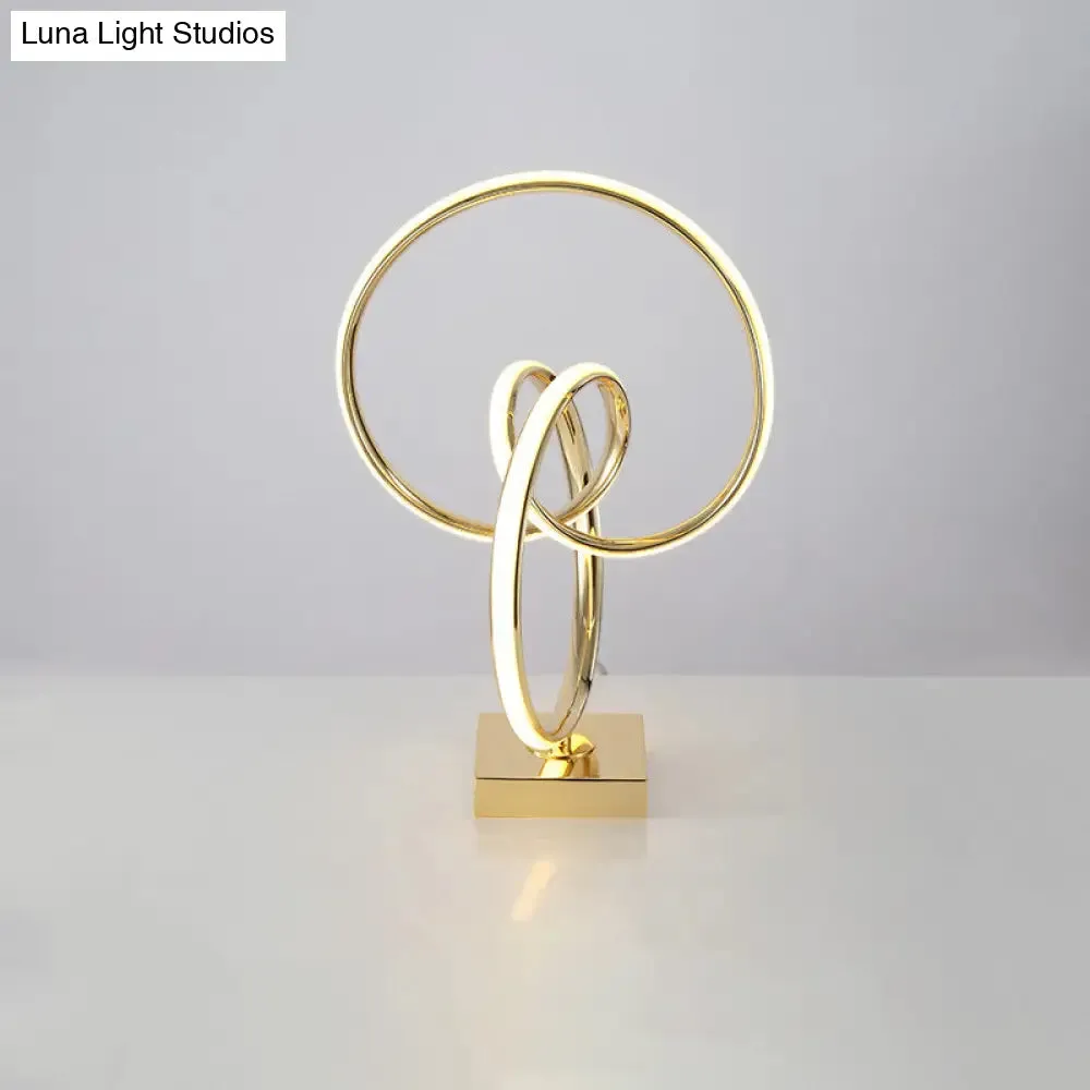 Contemporary Gold LED Twisted Ring Table Light for Bedside - Metal Nightstand Lamp