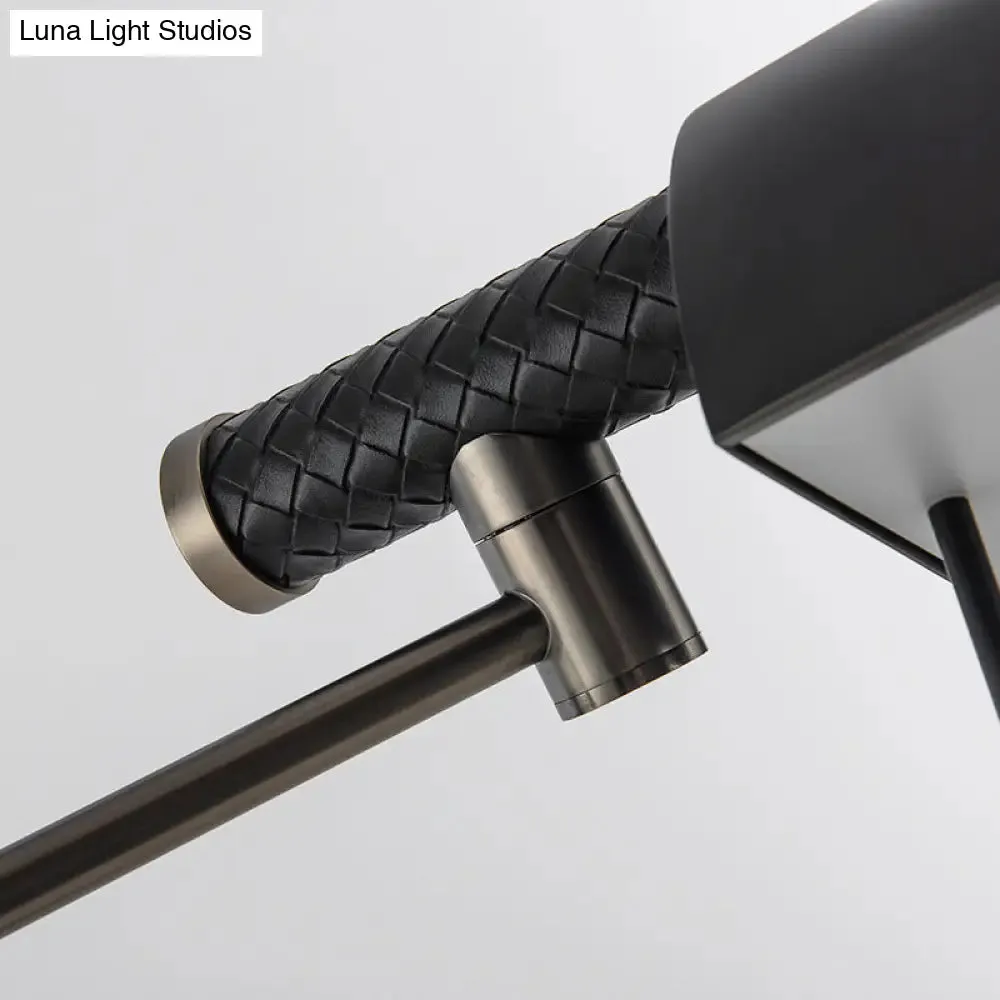 Contemporary Metal Half-Cylinder Floor Light: Black Leather Standing Lamp