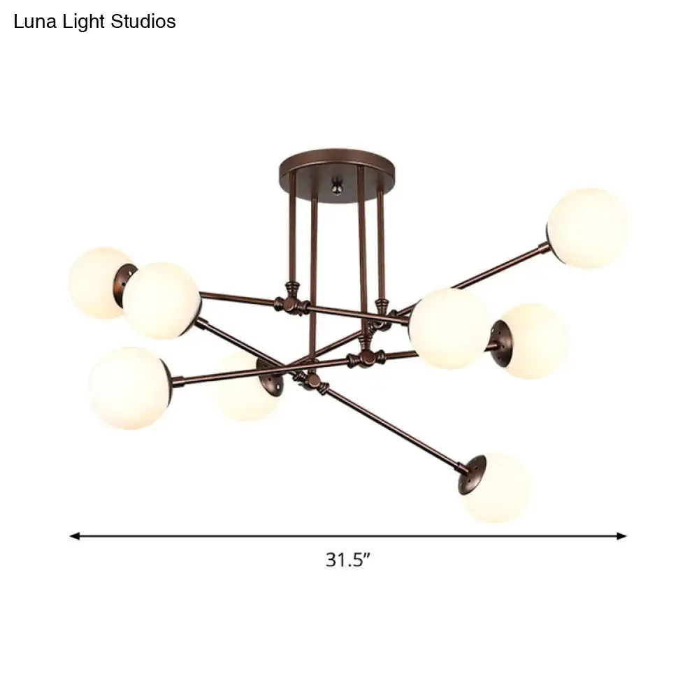 Contemporary Opal Glass Coffee Bubble Ceiling Chandelier - 8 Bulbs Pendant Light